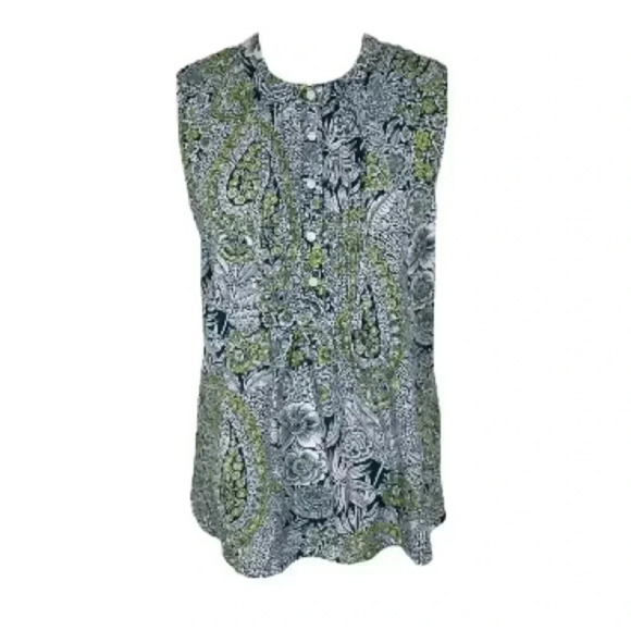 J. Crew Tops - J. Crew Blouse Sleeveless Tunic Top Buttons Paisley Floral Botanical